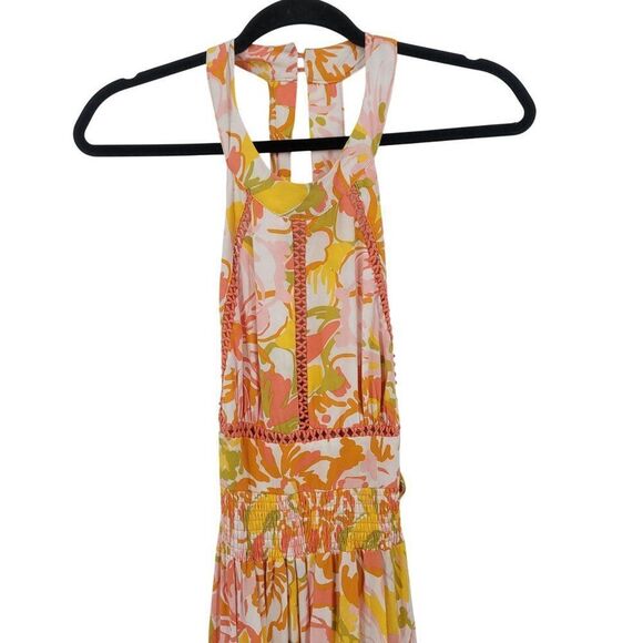 Abel The Label Sz S Pink Orange Floral Tie Cutout Halter Maxi Slip Dress Rayon - Picture 4 of 14